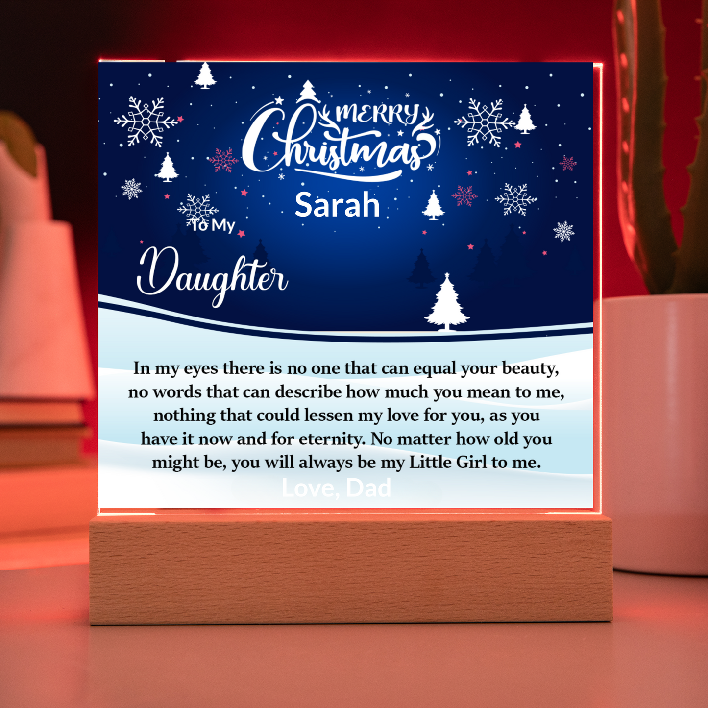 Daughter Christmas LED Acrylic Heart Necklace and Plaque Gift Set-[Heartfelt Family Gift]