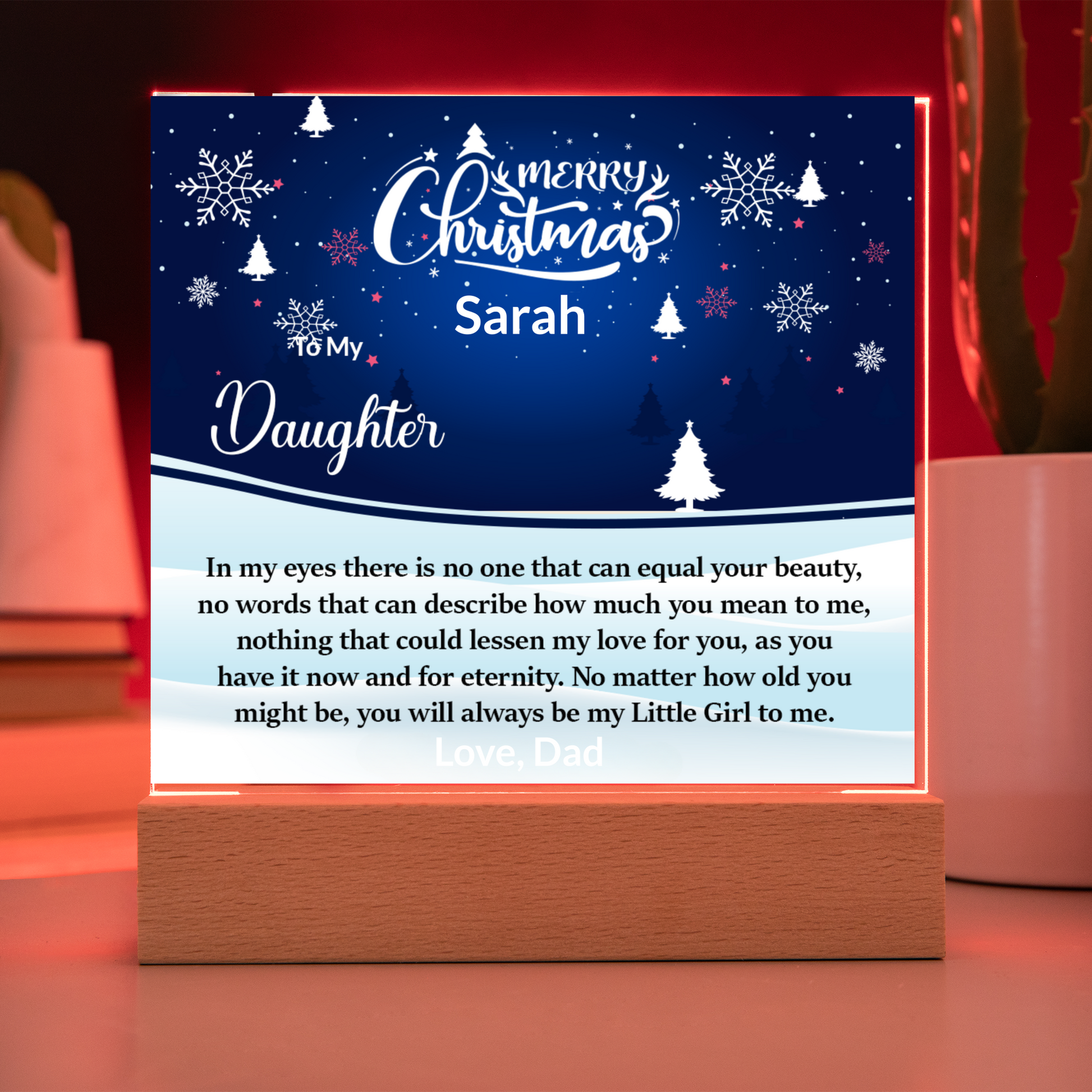 Daughter Christmas LED Acrylic Heart Necklace and Plaque Gift Set-[Heartfelt Family Gift]