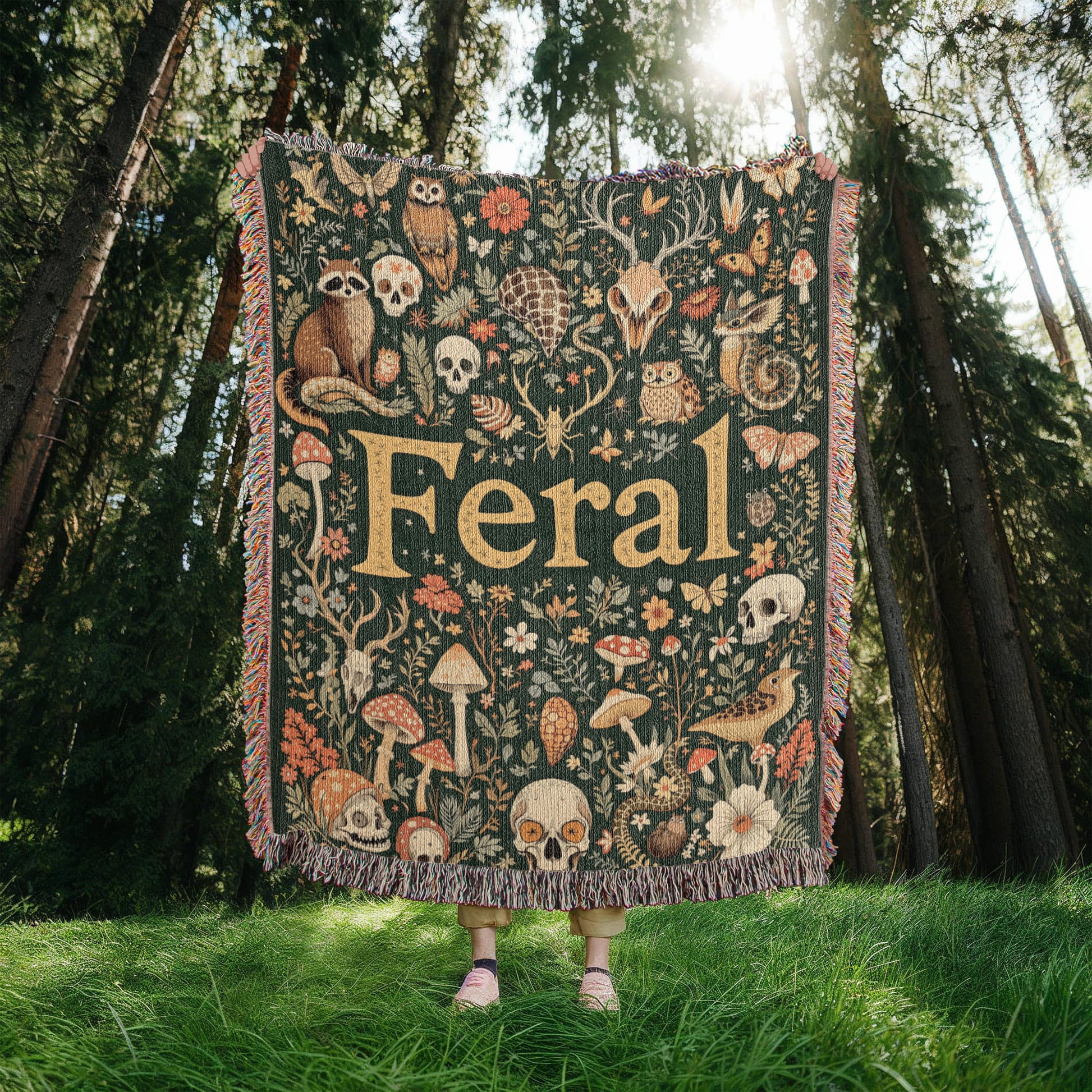 Wildlife Floral Woven Blanket-[Heartfelt Family Gift]