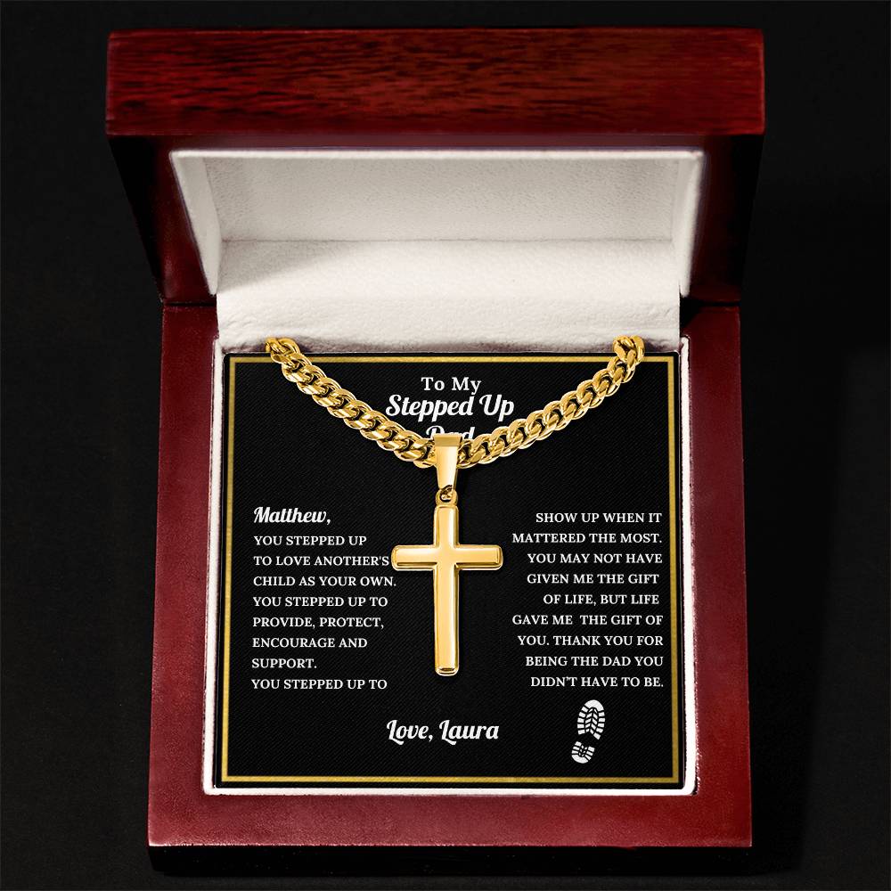 Personalized Stepdad Cross with Cuban Link Chain