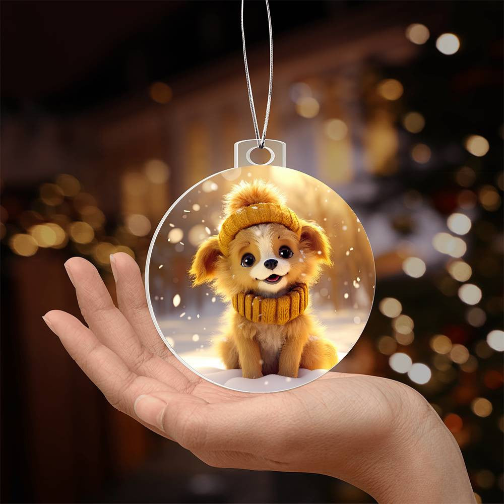 Cute Puppy Acrylic Christmas Ornament-[Heartfelt Family Gift]