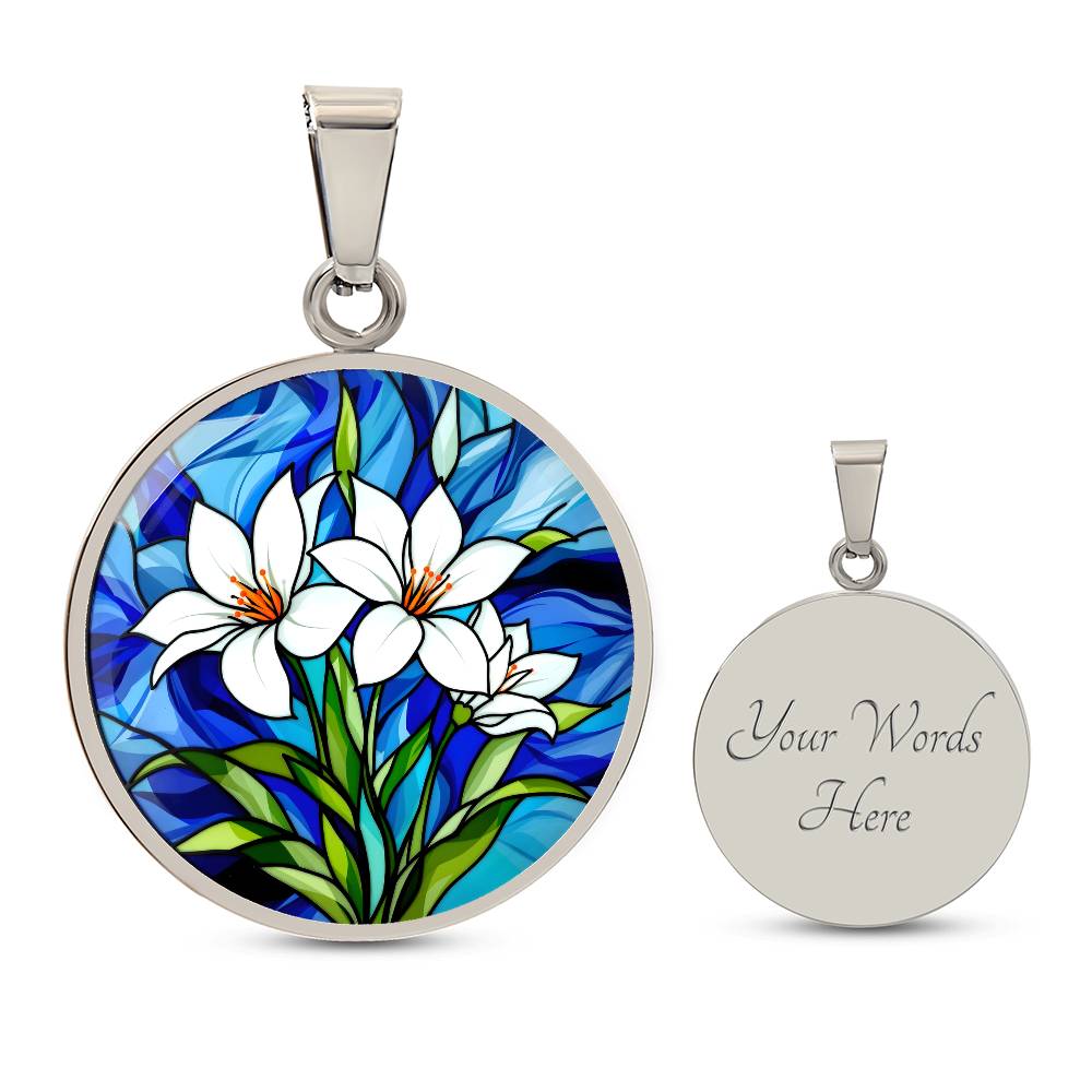 Lily Floral Necklace with Engraving