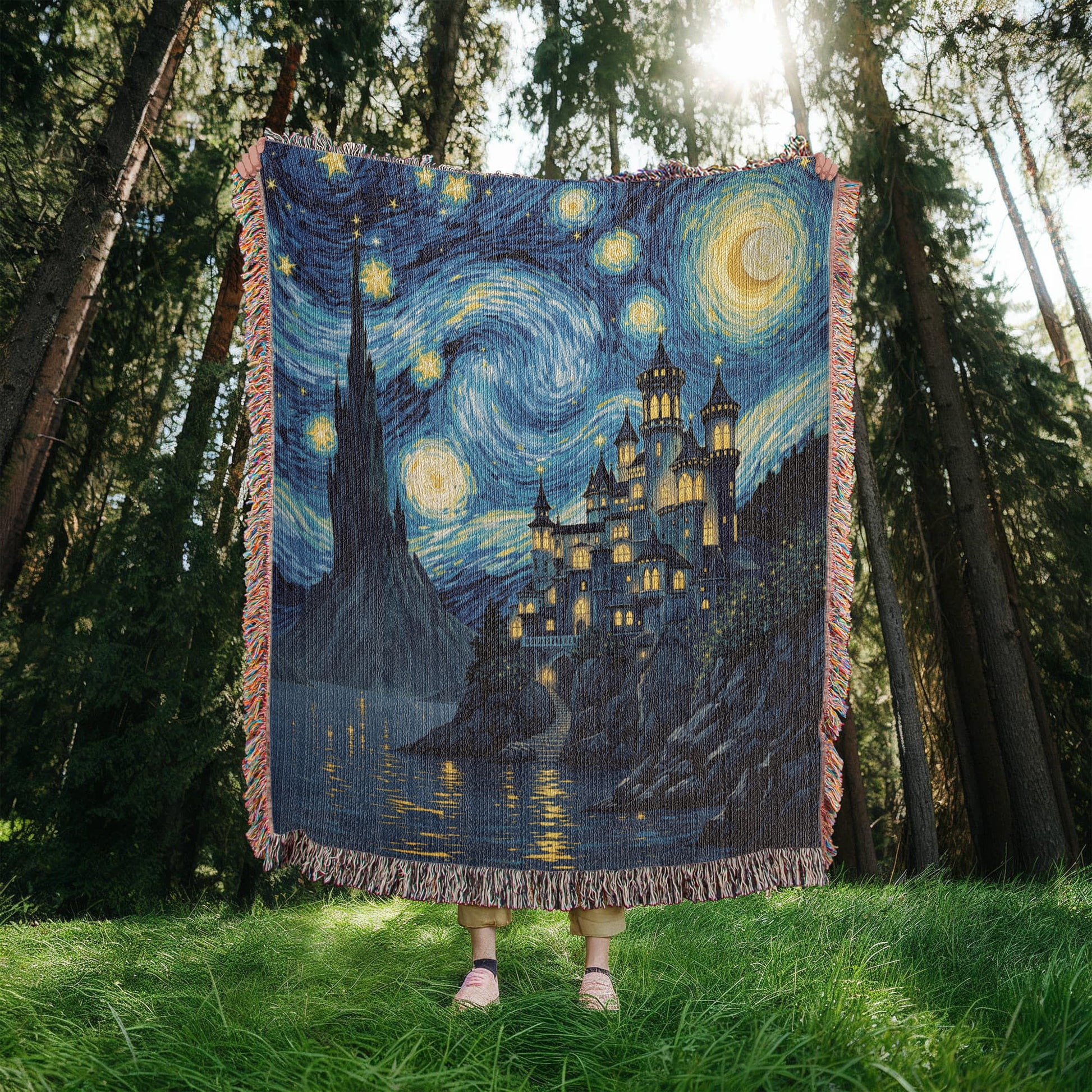 Mystical Castle Woven Cotton Throw-[Heartfelt Family Gift]