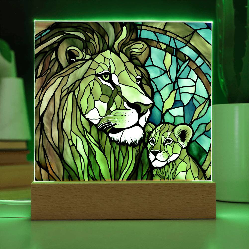 Mama Lion and Cub Acrylic Square Plaque-[Heartfelt Family Gift]