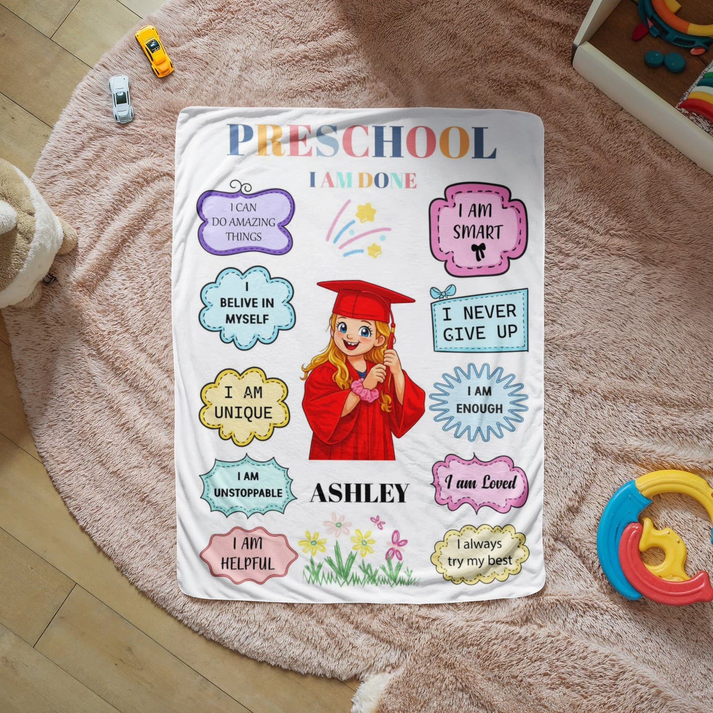 Personalized Preschool Graduation Photo Affirmation Blanket