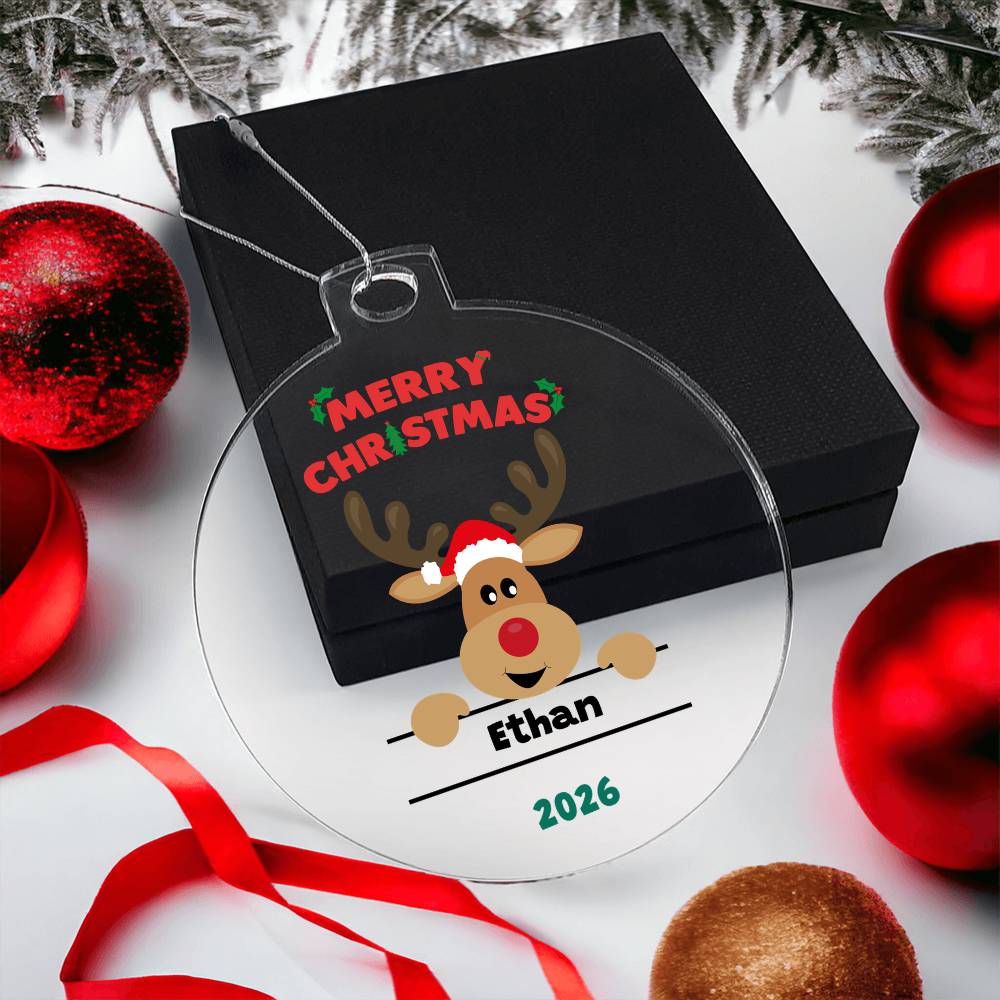 Personalized Reindeer Christmas Ornament for Kids - Customizable Boys and Girls Holiday Decor