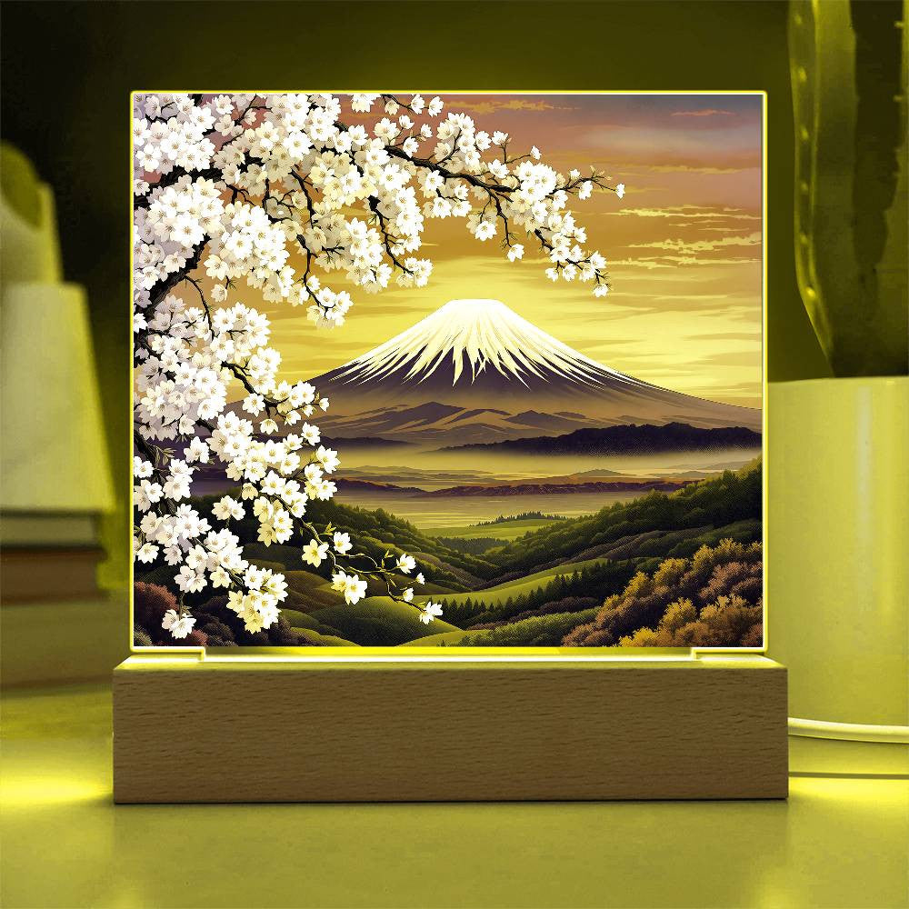 Cherry Blossom Mountainscape Lighted Nightlight Plaque