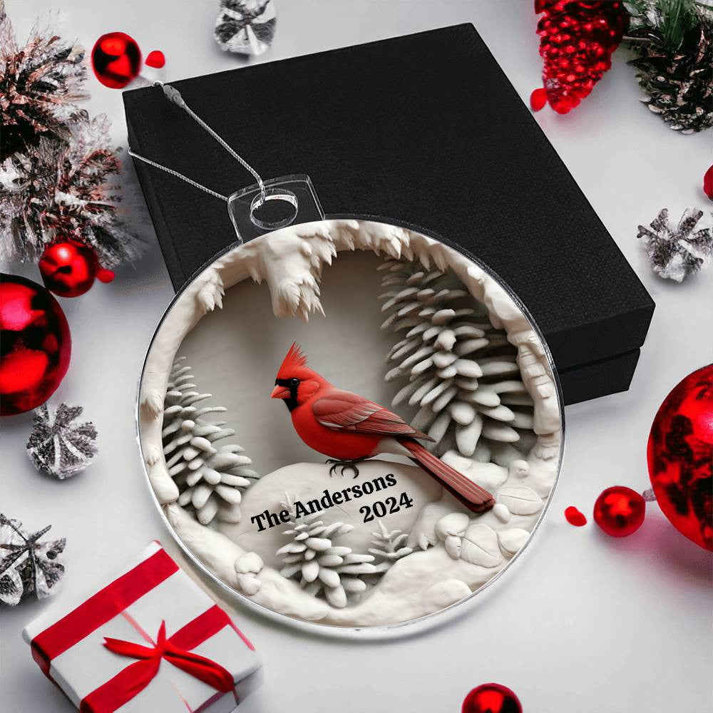 Cardinal Family Name Date Custom Christmas Ornament-[Heartfelt Family Gift]