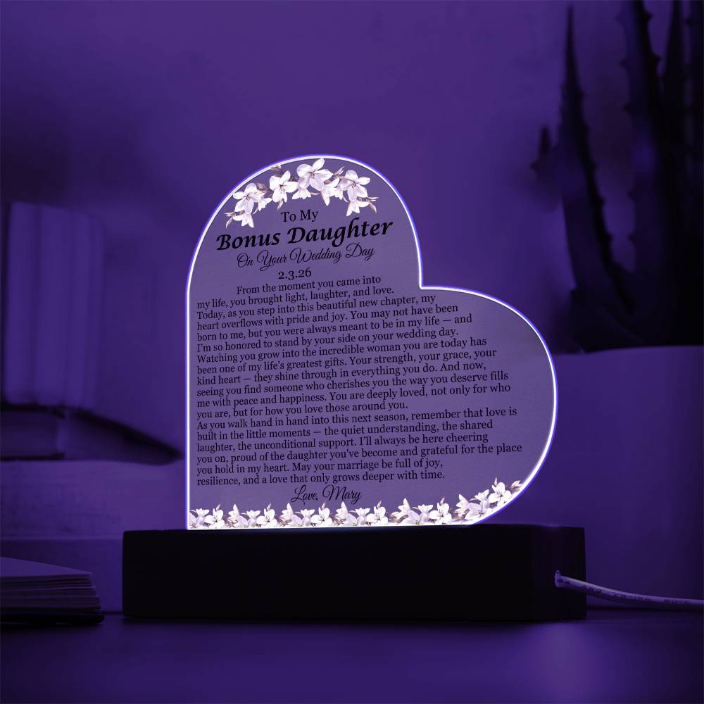 Bonus Daughter Acrylic Heart Plaque