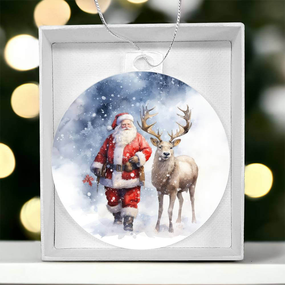 Santa and Reindeer Acrylic Christmas Ornament-[Heartfelt Family Gift]