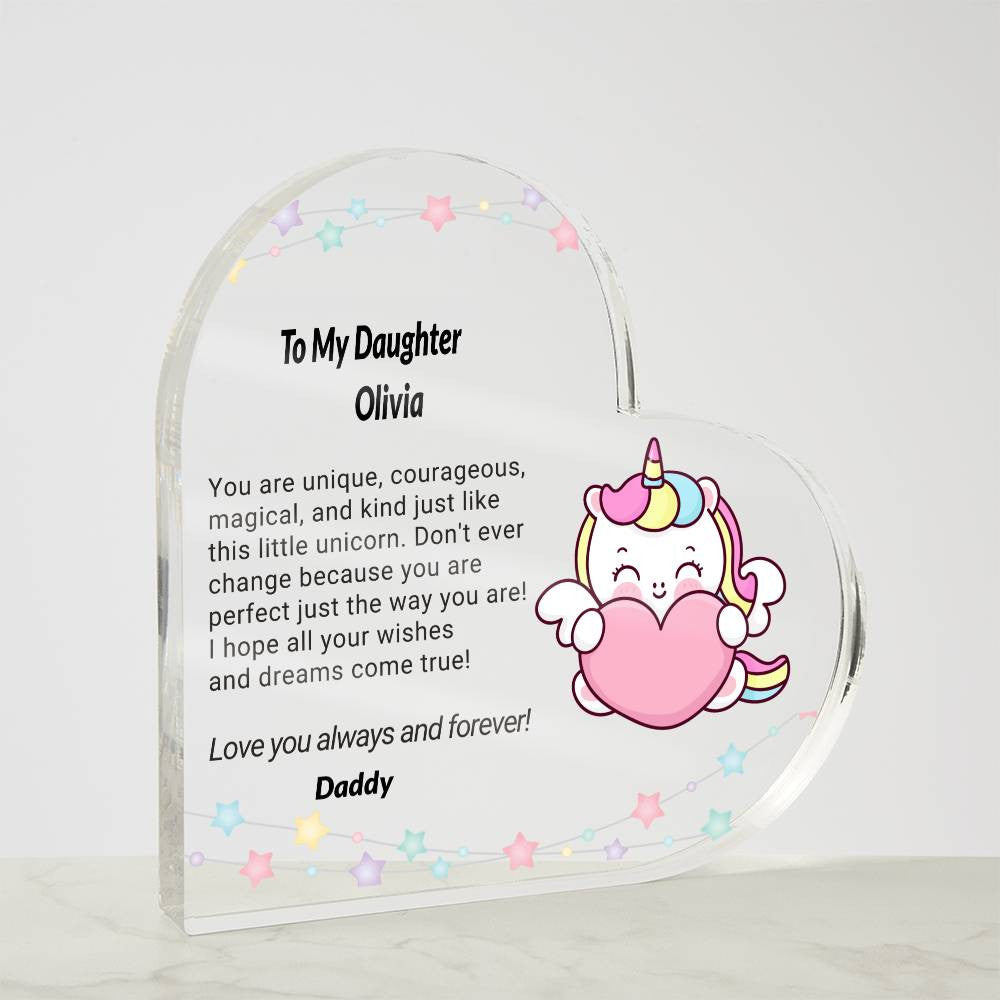 Daughter Unicorn Acrylic Heart Plaque-[Heartfelt Family Gift]