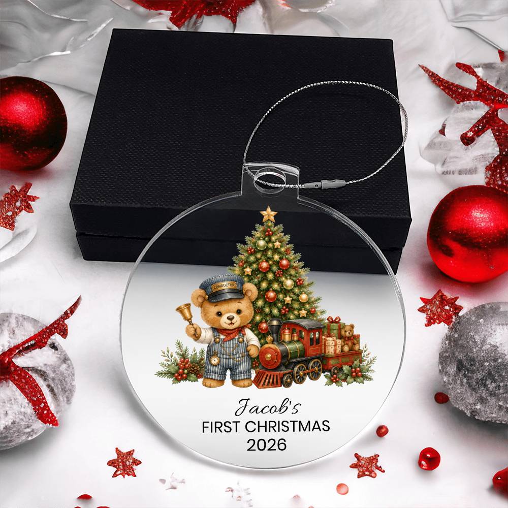 Personalized Teddy Bear Train Christmas Ornament