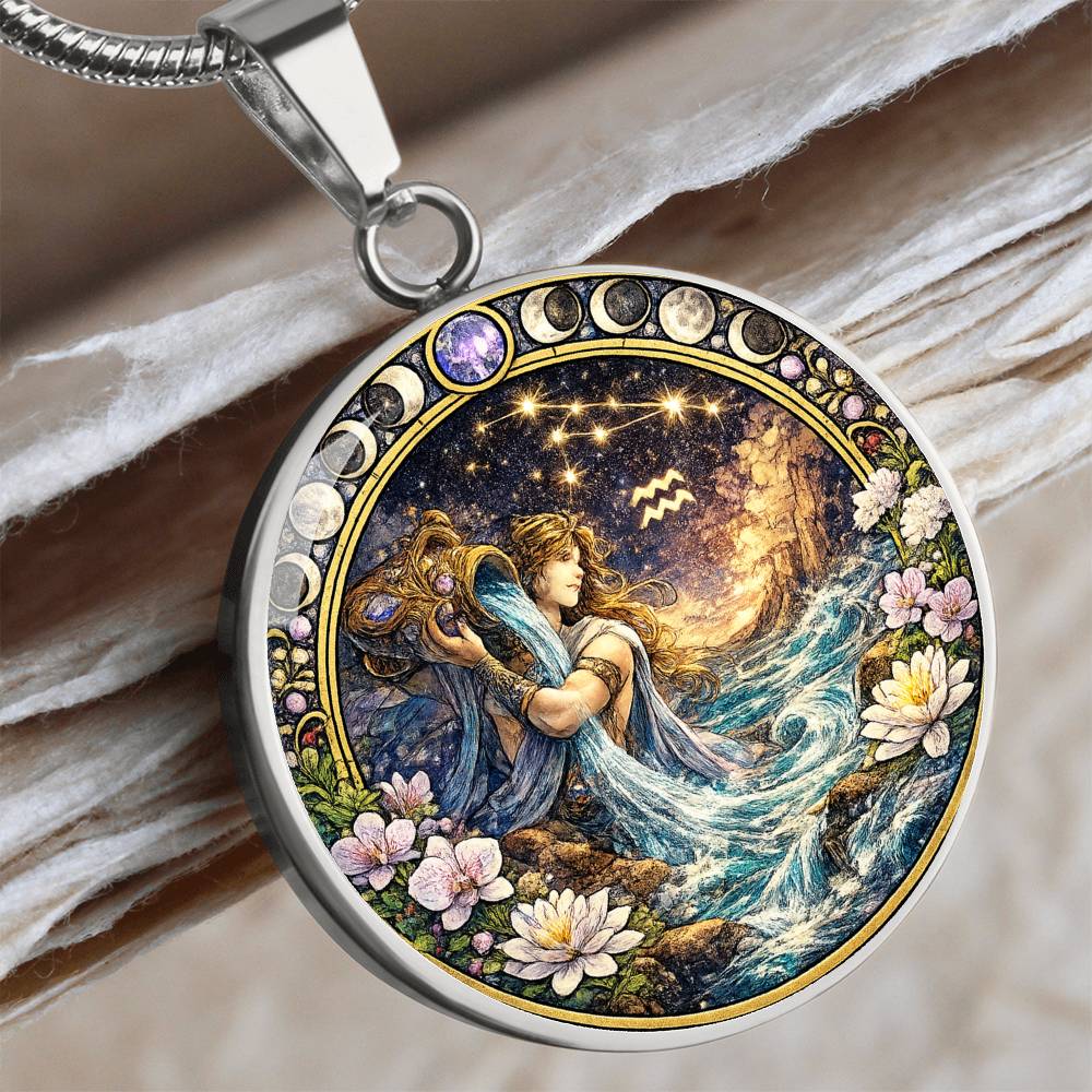 Aquarius Zodiac Sign Necklace, Personalized Zodiac Jewelry Gift, Custom Engraved Pendant, Astrology Sign Necklace, Unique Horoscope Gift