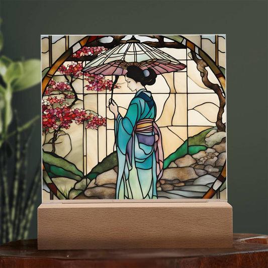 Japanese Women in Garden  LED Acrylic Square Plaque-[Heartfelt Family Gift]
