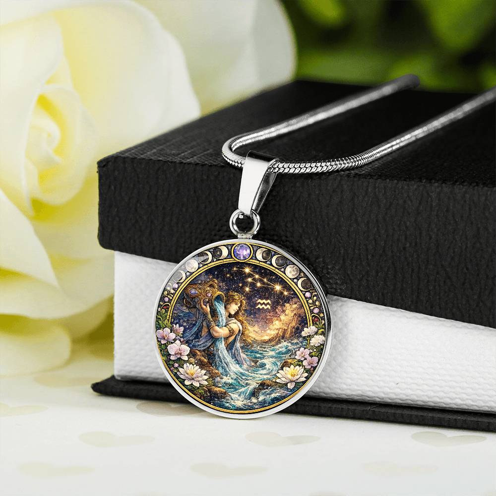Aquarius Zodiac Sign Necklace, Personalized Zodiac Jewelry Gift, Custom Engraved Pendant, Astrology Sign Necklace, Unique Horoscope Gift