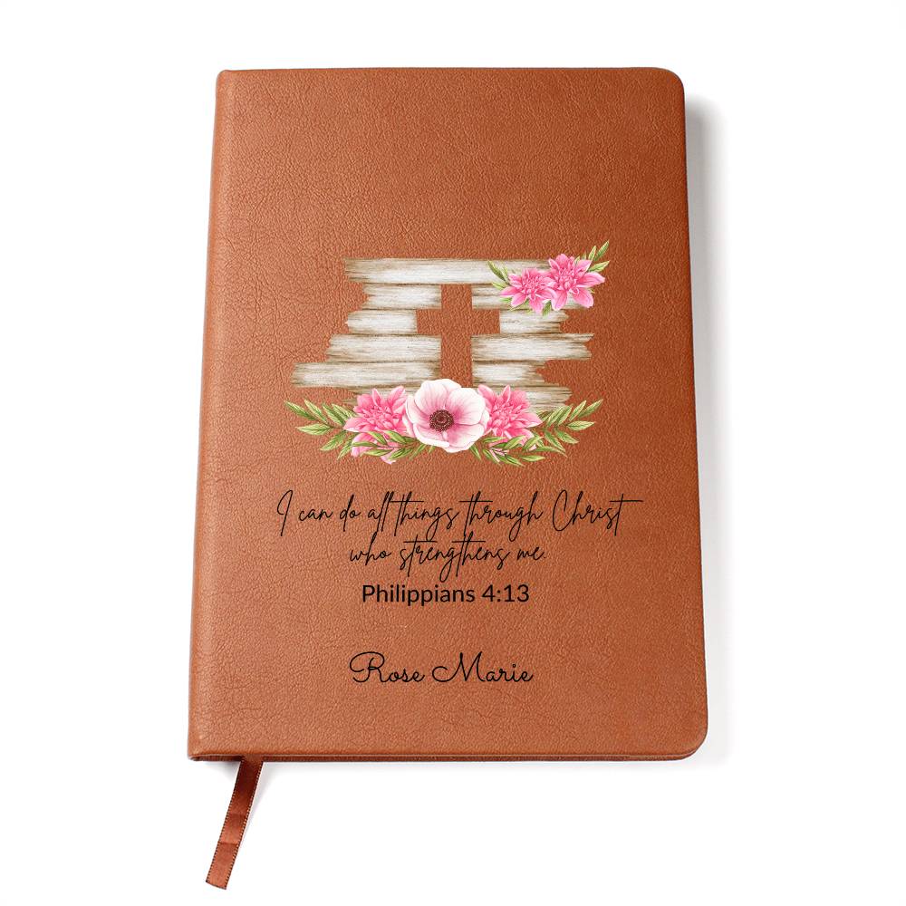 Personalized Bible Verse Journal, I Can Do All Things Through Christ Philippians 4:13, Christian Gift for Women, Custom Name Scripture Keepsake