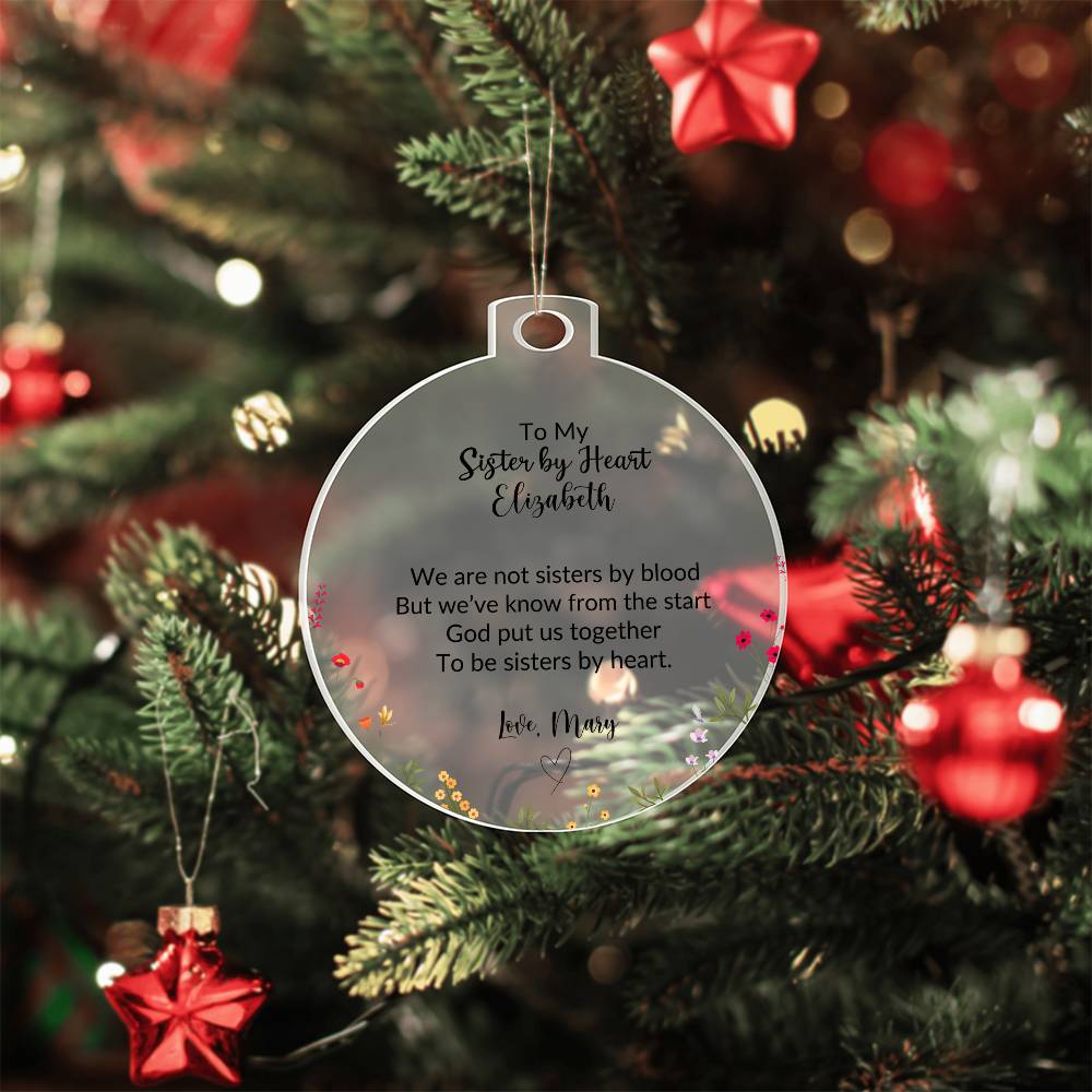 Sisters By Heart Acrylic Christmas Ornament