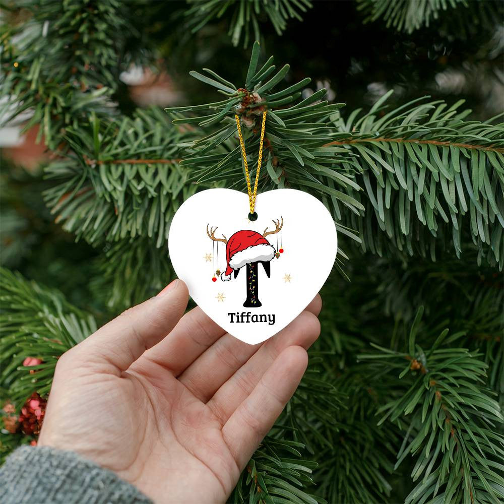 Santa Hat Initial Heart Ornament