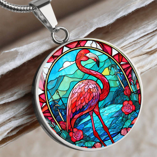 Flamingo Round Pendant Necklace in Gold or silver-[Heartfelt Family Gift]