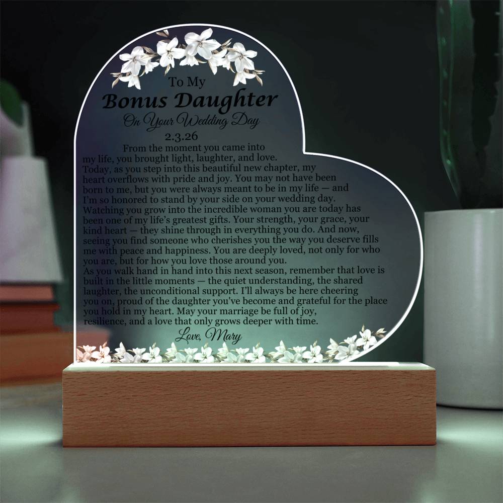 Bonus Daughter Acrylic Heart Plaque