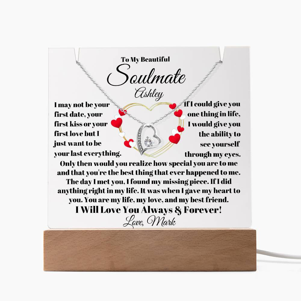 Soulmate Acrylic Heart Necklace & Plaque Gift Set-[Heartfelt Family Gift]