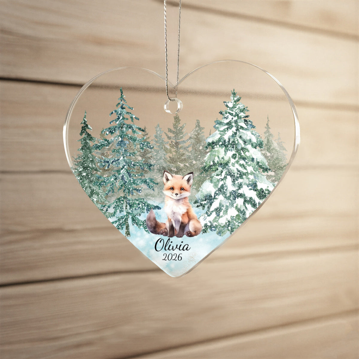 Fox Woodland Heart Christmas Ornament for Kids