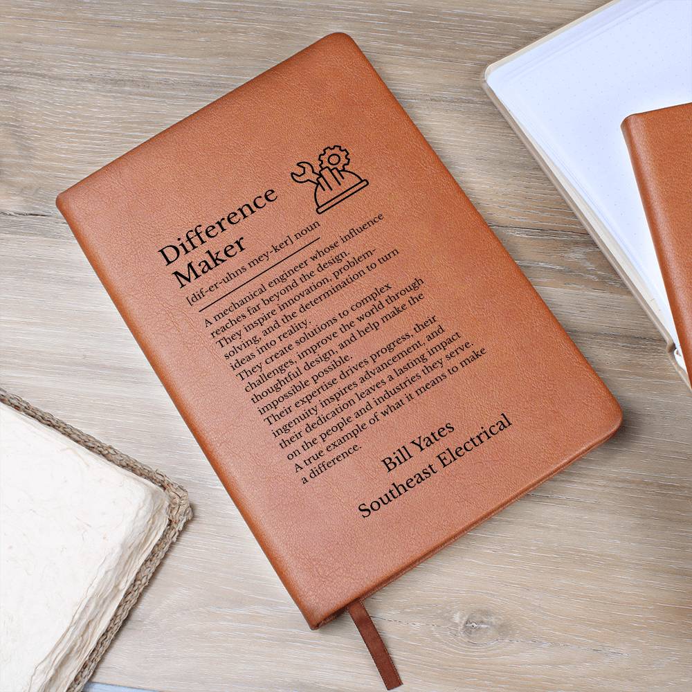 Mechanical Engineer Gift, Vegan Leather Journal, Inspirational Engineer Notebook