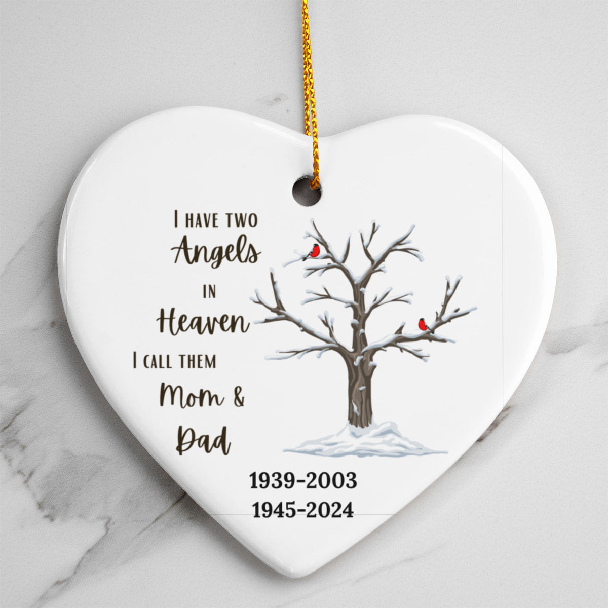 Mom and Dad Cardinal Angel Heart Ornament