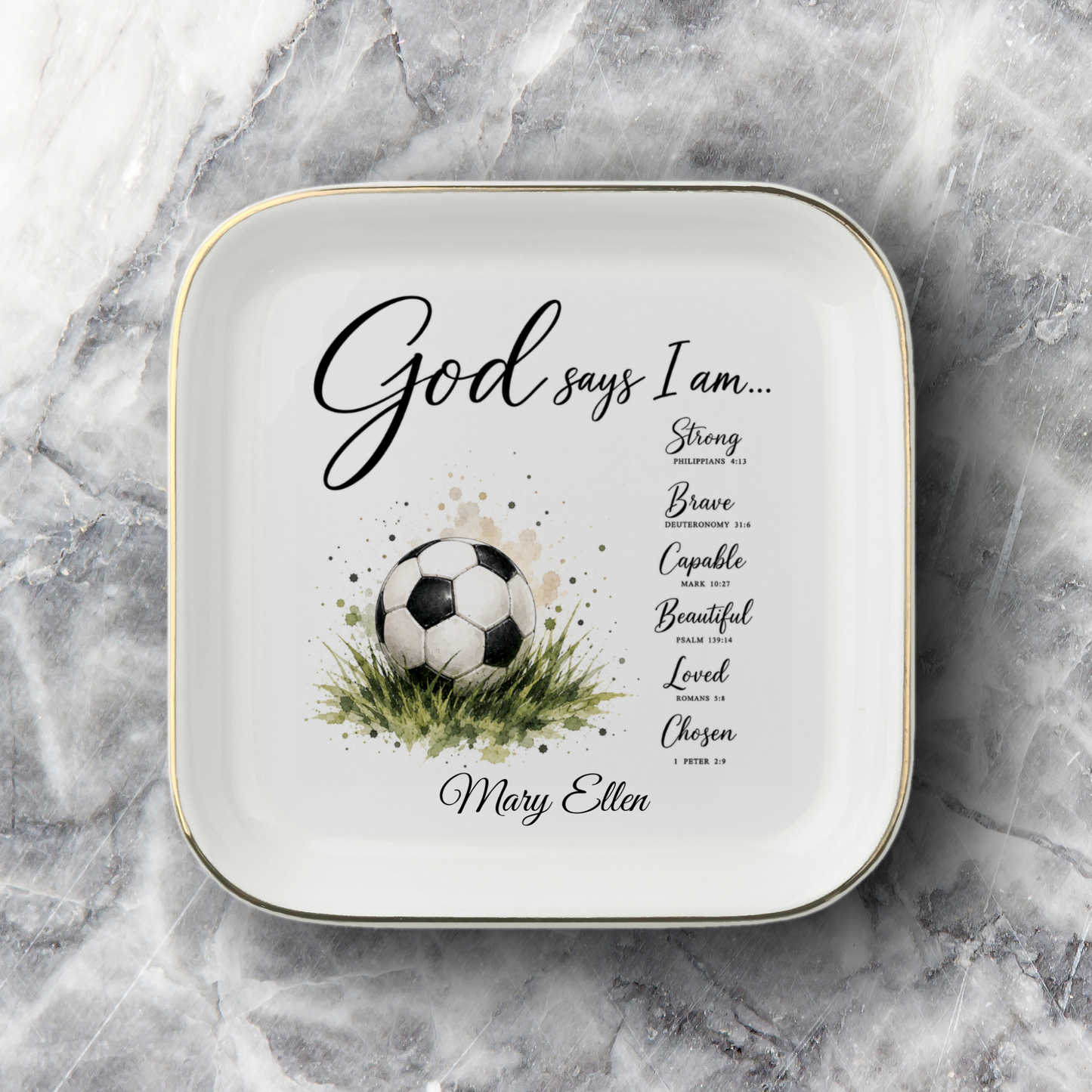 Christian Soccer Jewelry Tray Trinket Dish