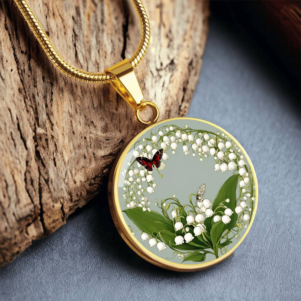 May Birth flower Necklace with butterfly and Lily of the valley-[Heartfelt Family Gift]