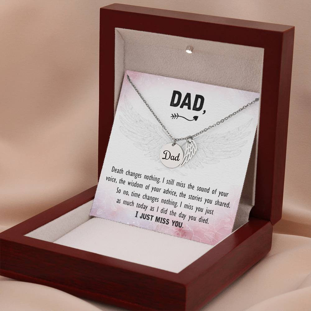 Dad Memorial Necklace Angel Wing Charm -Death changes nothing-[Heartfelt Family Gift]