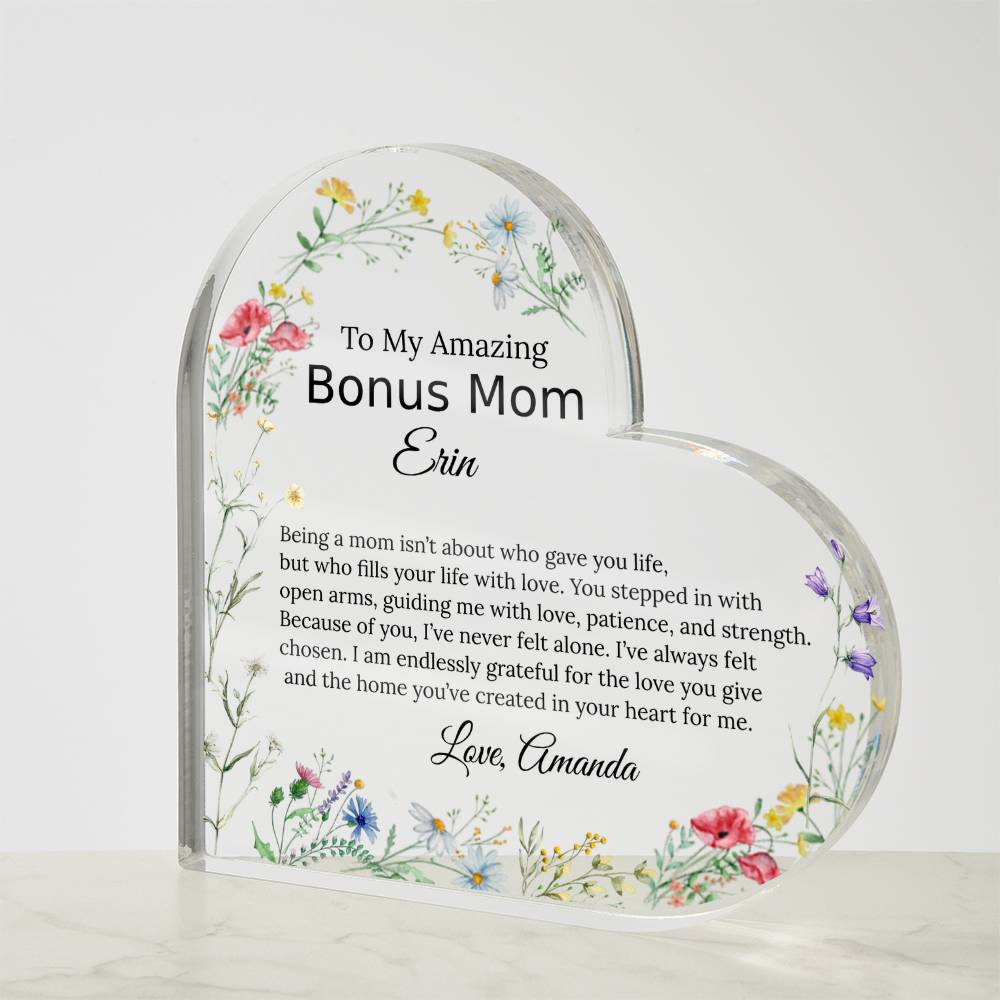 Personalized Bonus Mom Heart Plaque