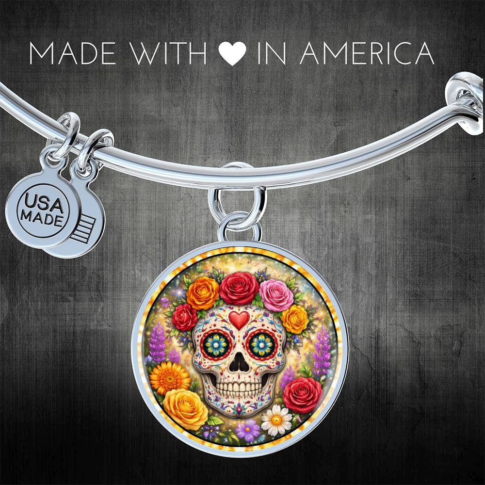 Sugar Skull Personalized Engraved Necklace Bracelet or Keychain