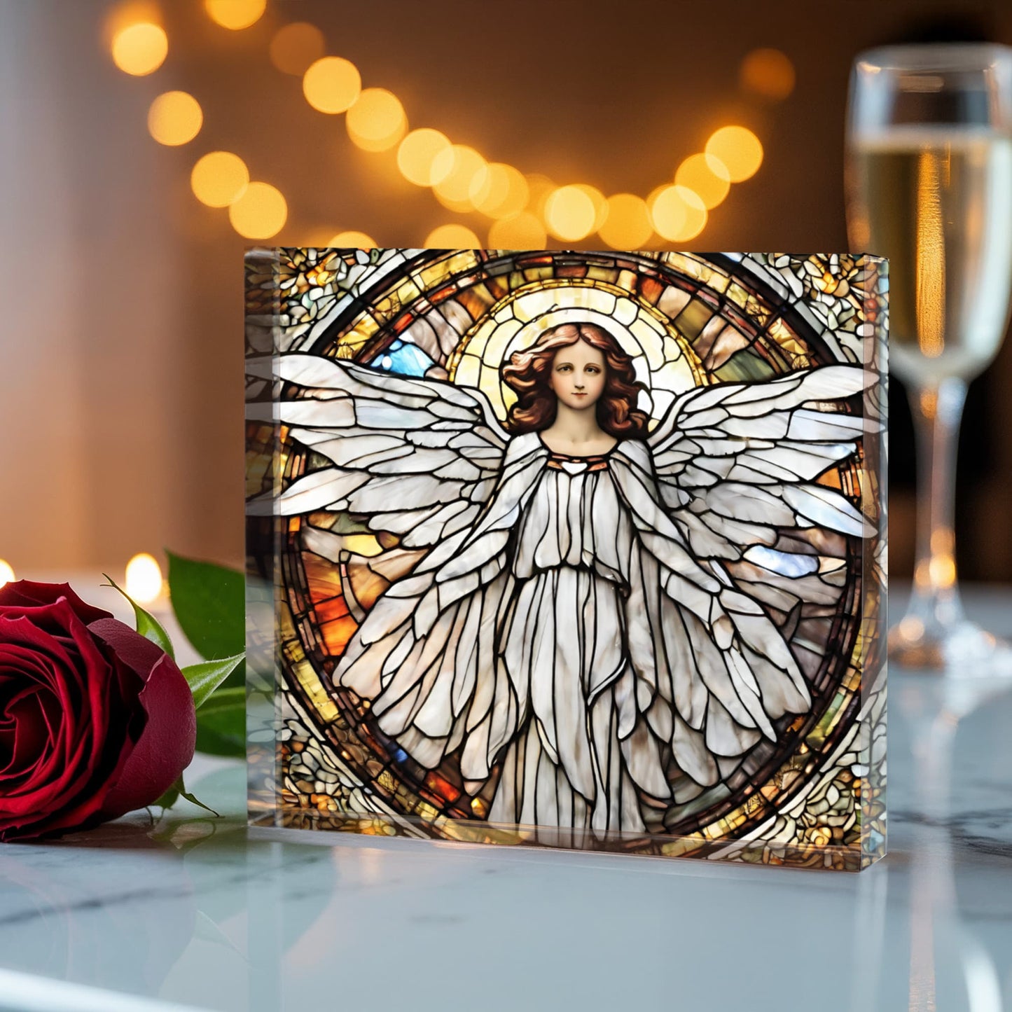 Angel Printed Acrylic Block Religious Christmas Guardian Angel