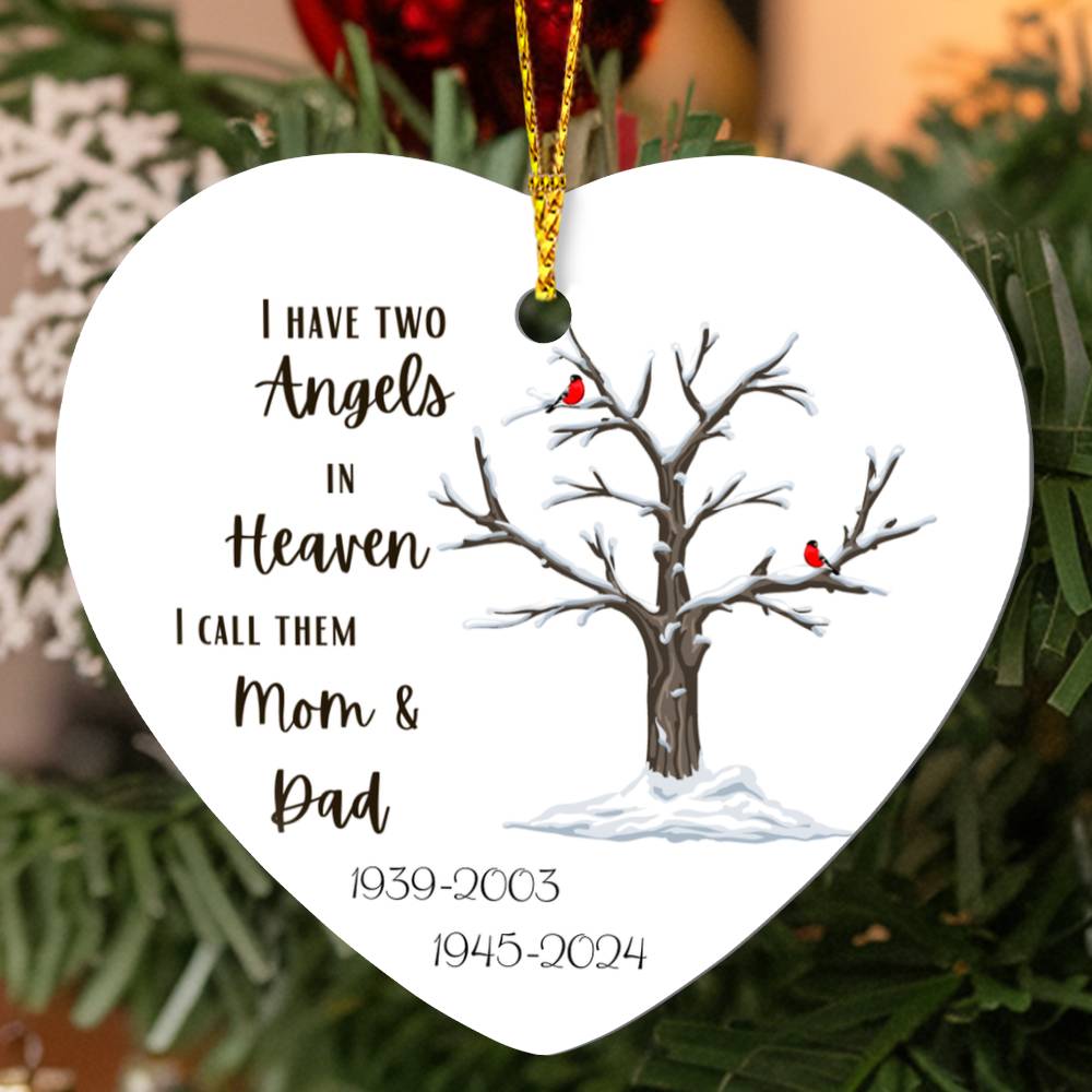 Mom and Dad Cardinal Angel Heart Ornament