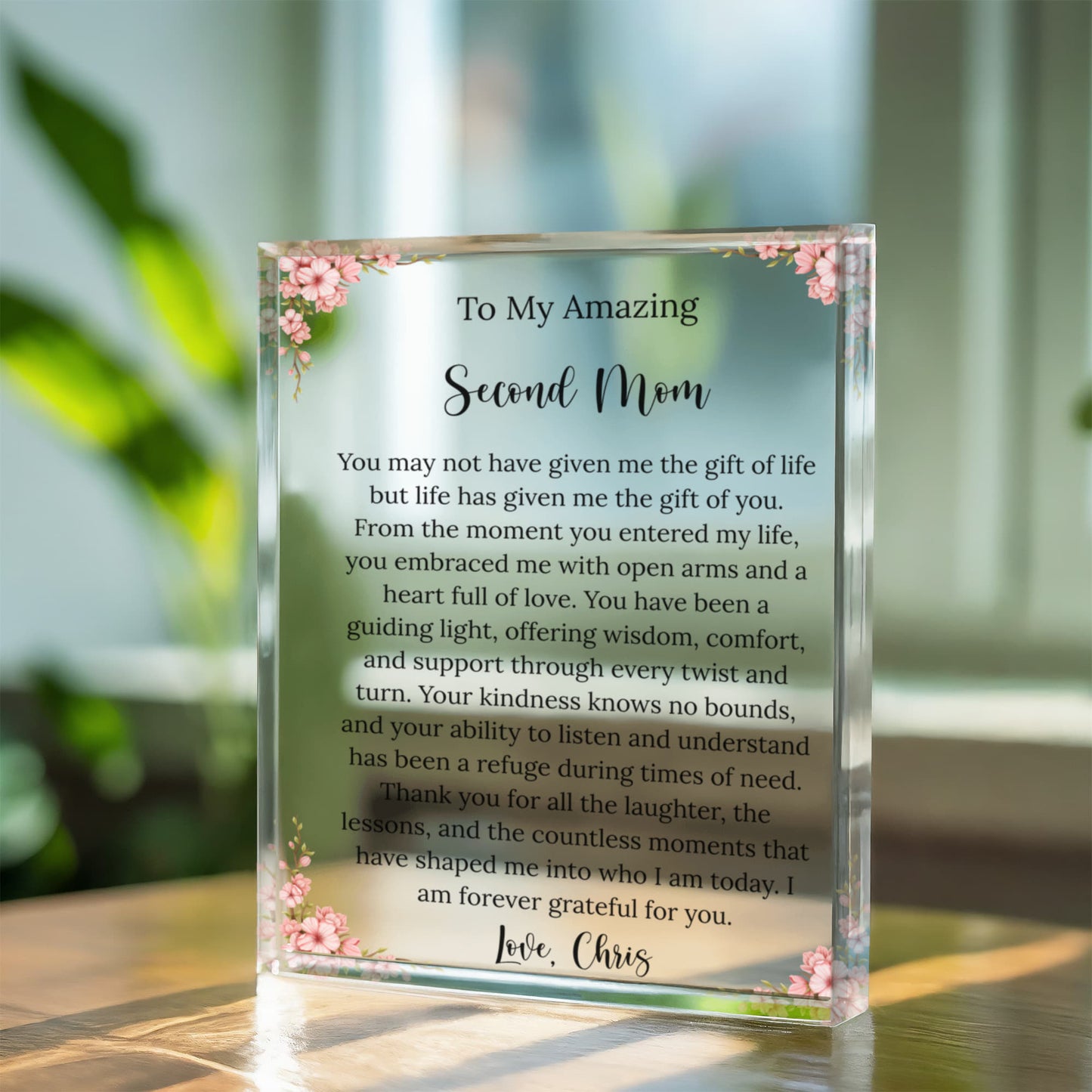 Second Mom Floral Acrylic Plaque Gift