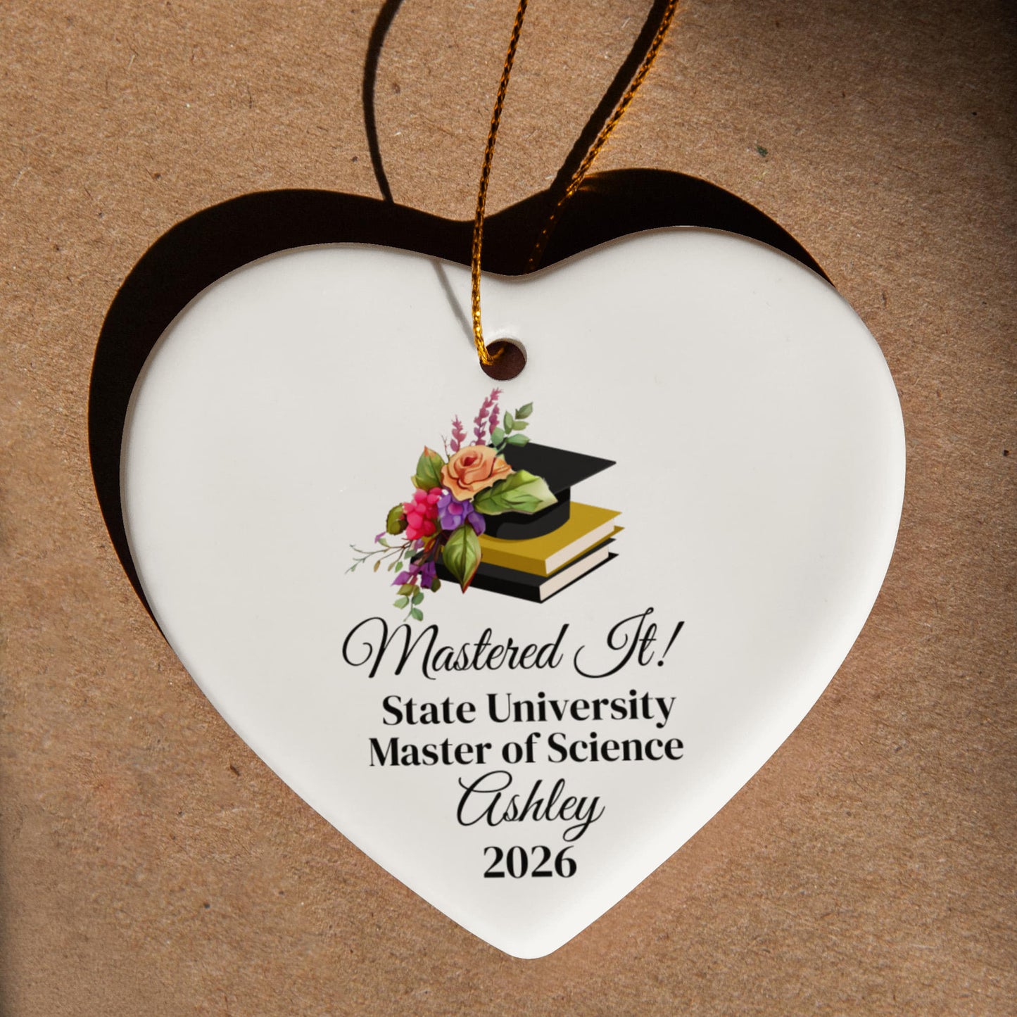 Mastered It College Graduation Ceramic Heart Ornament