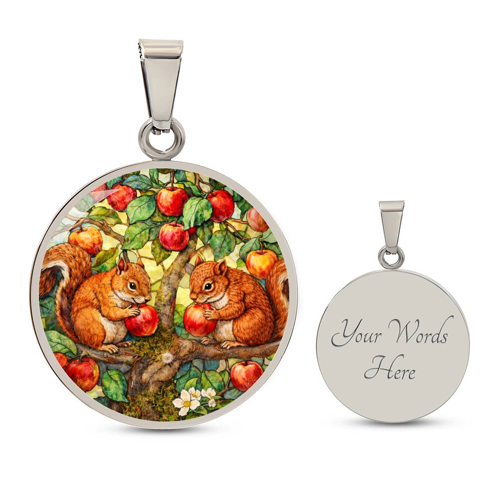 Squirrels in Apple Tree Jewelry, Engraved Necklace Bracelet Keychain, Nature Lover Gift, Animal  Woodland Forest Keepsake