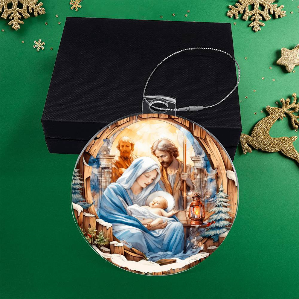 Baby Jesus in Manger Acrylic Christmas Ornament-[Heartfelt Family Gift]