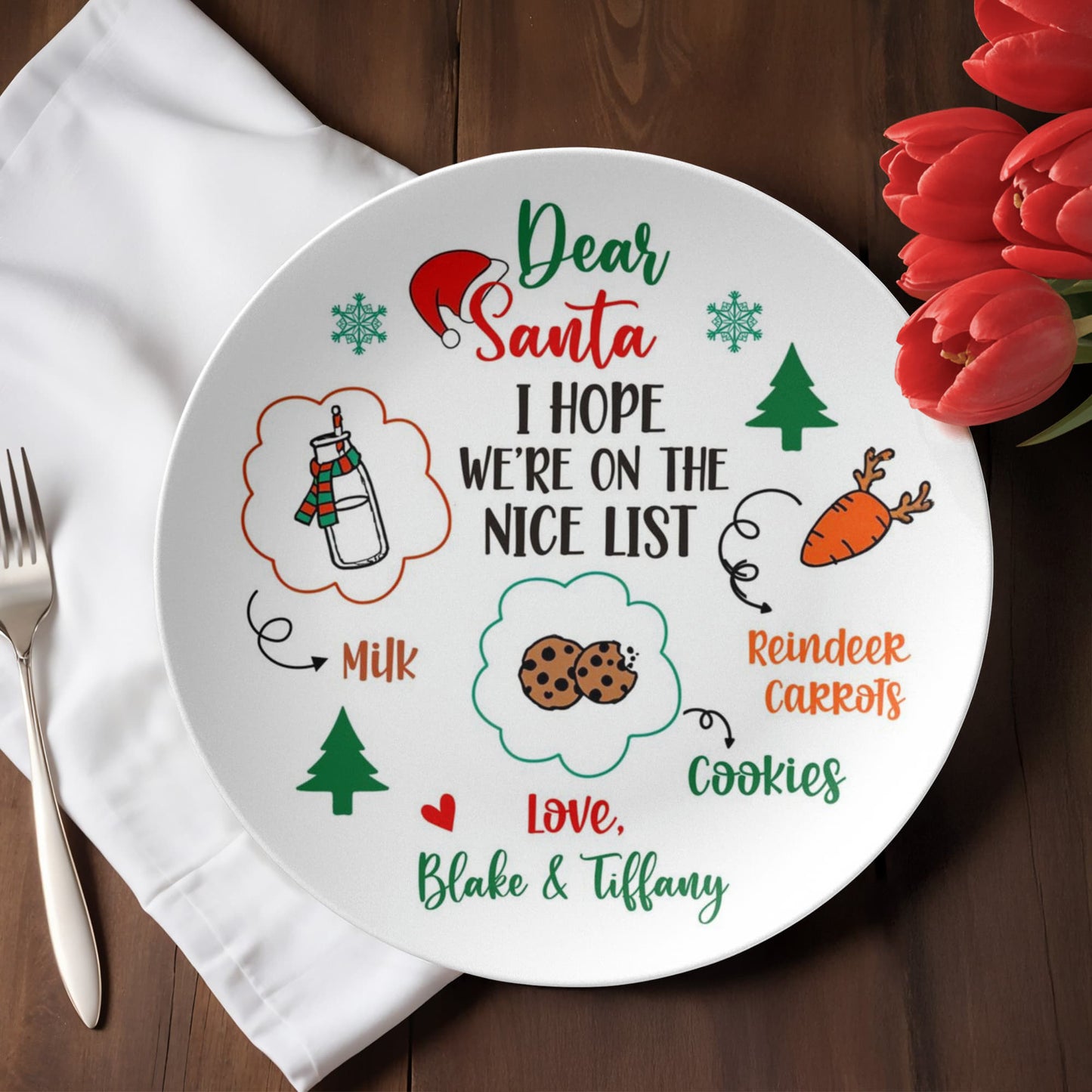 Personalized Santa Cookie and Milk Serving Plate