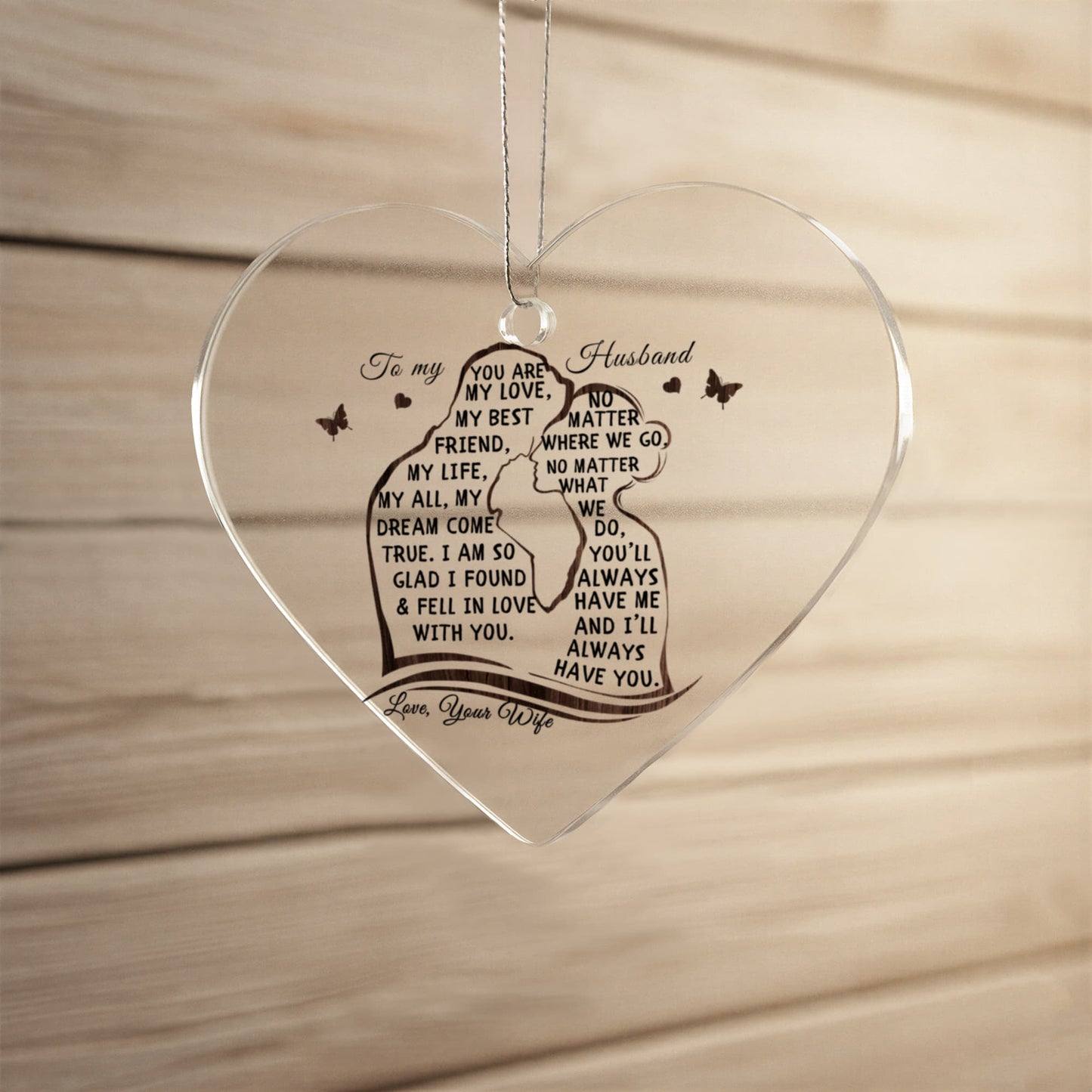 To My Husband Acrylic Heart Ornament