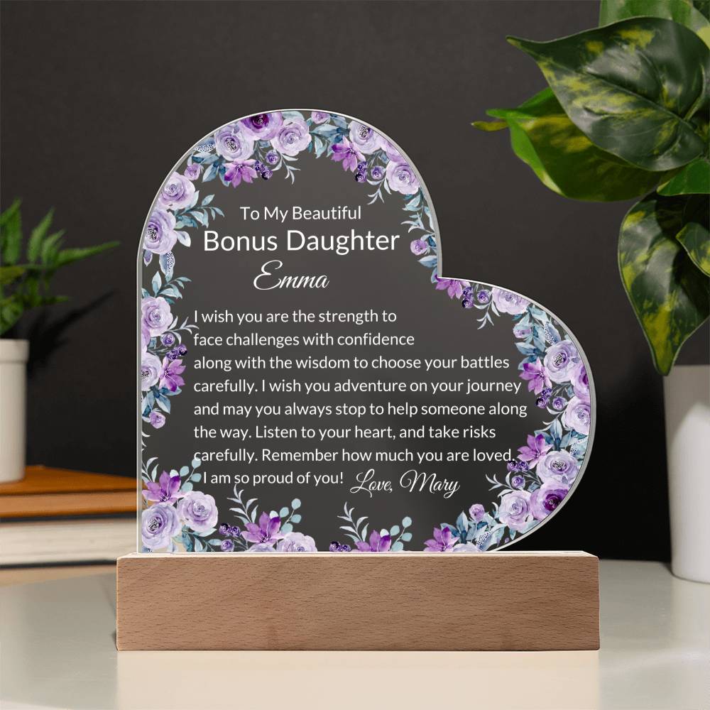 Bonus Daughter Personalized LED  Heart Plaque