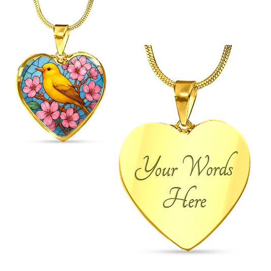 Goldfinch  Yellow Bird Floral Necklace with Engraving