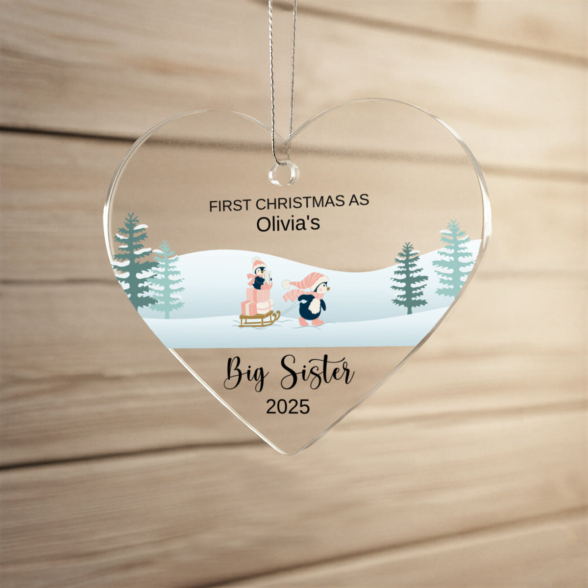 Big Brother or Sister Acrylic Heart Ornament for New Baby