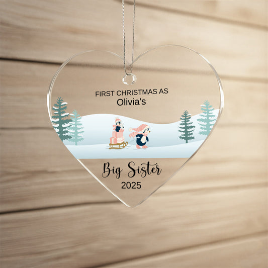 Big Brother or Sister Acrylic Heart Ornament for New Baby