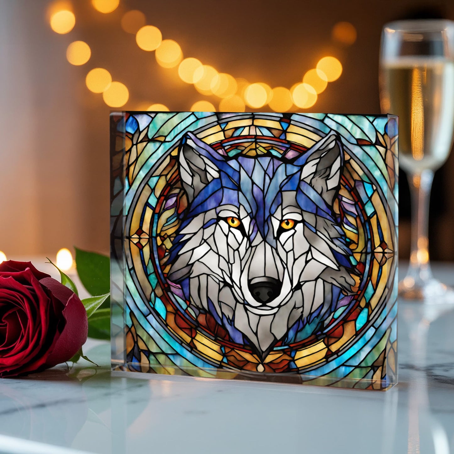 Wolf Stained Glass Style Acrylic Decor, Wolf Art Decor Piece, Nature Lover Gift, Stained Glass Wolf, Acrylic Art for Home