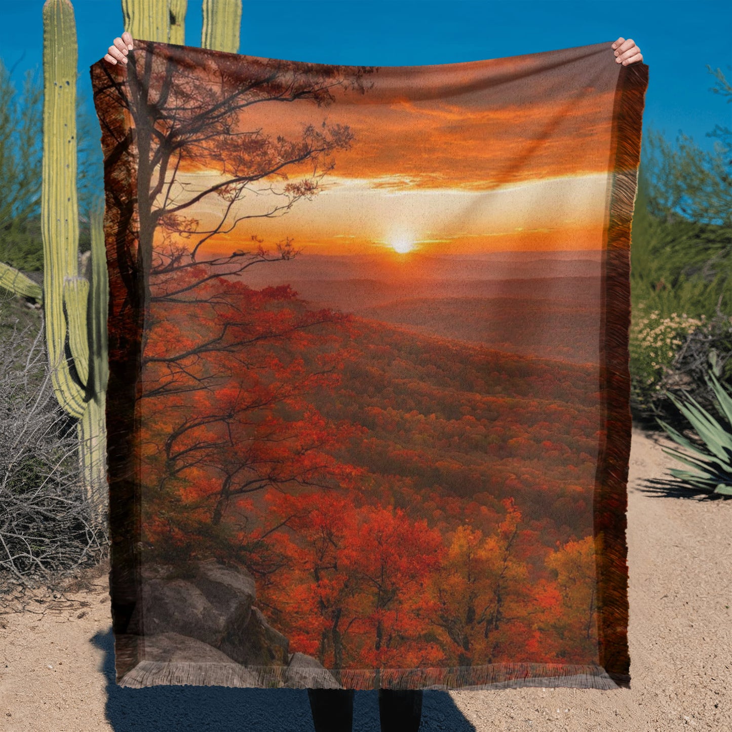 Mountain Sunrise Woven Cotton Throw Blanket