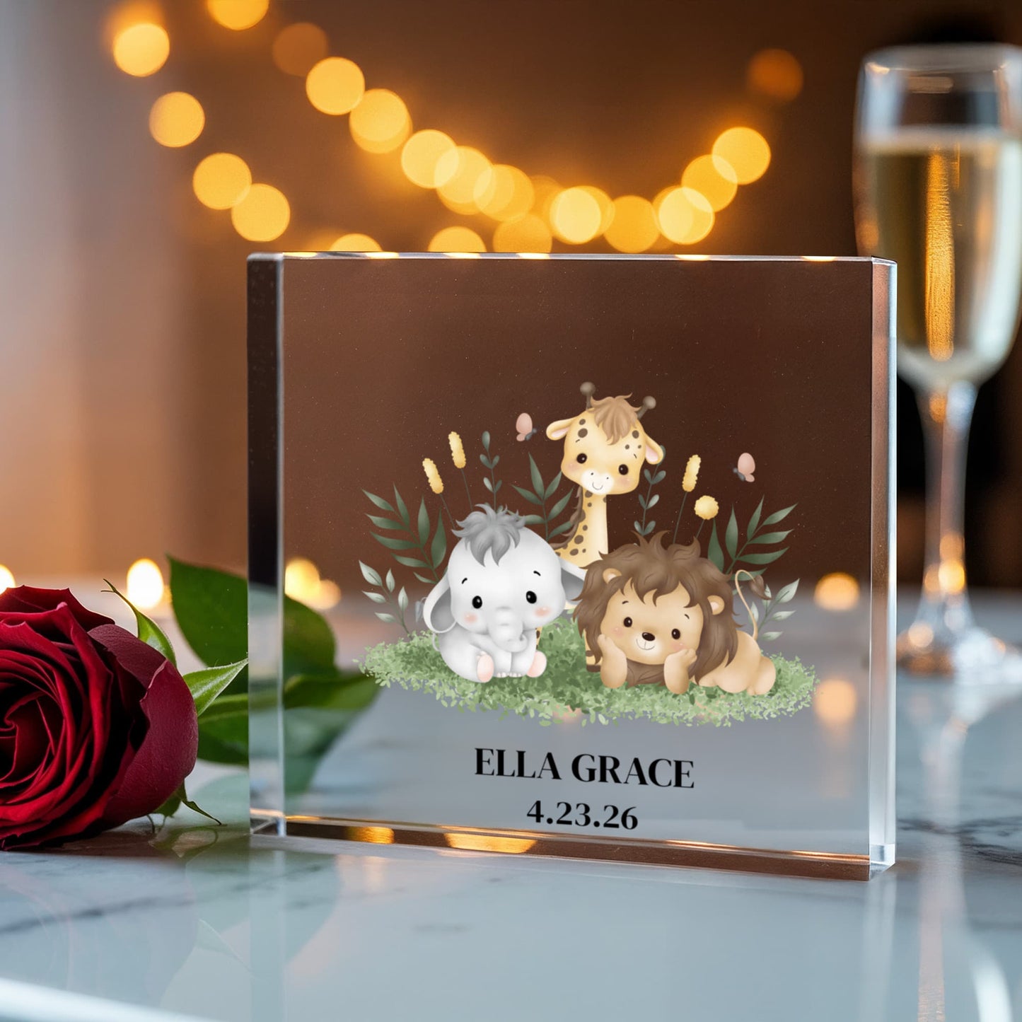 Safari Animals Acrylic Block, Personalized Nursery Decor