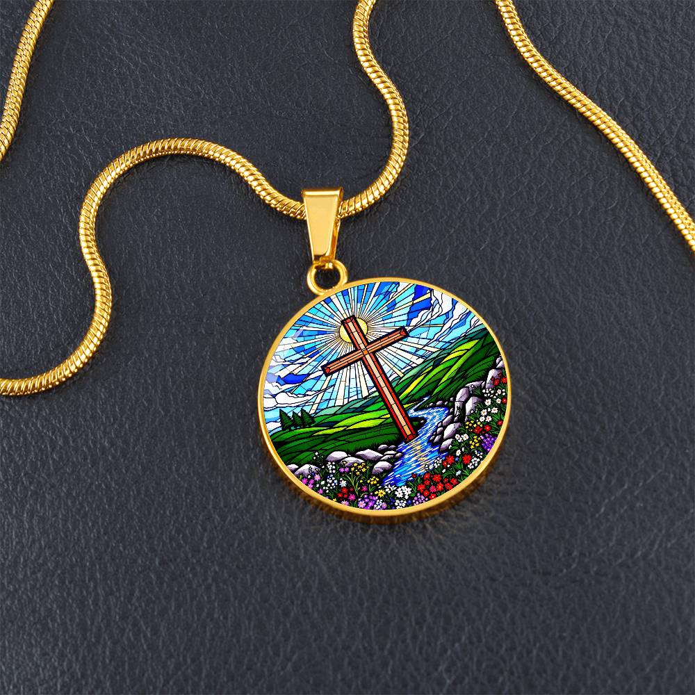Cross Faux Stain Glass Pendant Necklace