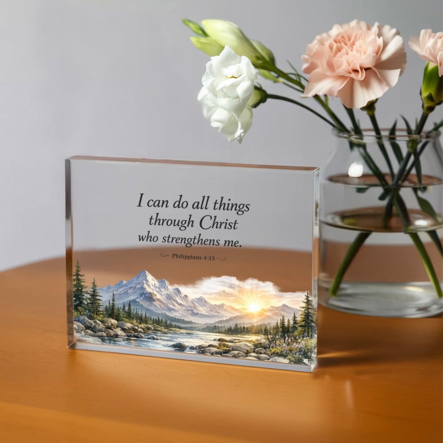 Philippians 4:13 Bible Verse Plaque, Inspirational Christian Gift, Personalized Acrylic Block Decor, Faith Encouragement Gift